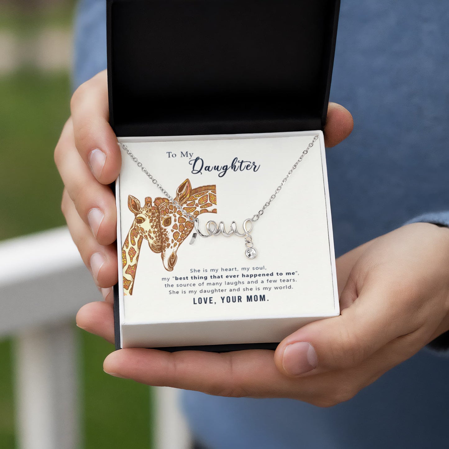 To My Daughter Necklace - Meaningful Daughter Gift from Mom for Forever Love & Support - Scripted Love Necklace - Personalize Memories