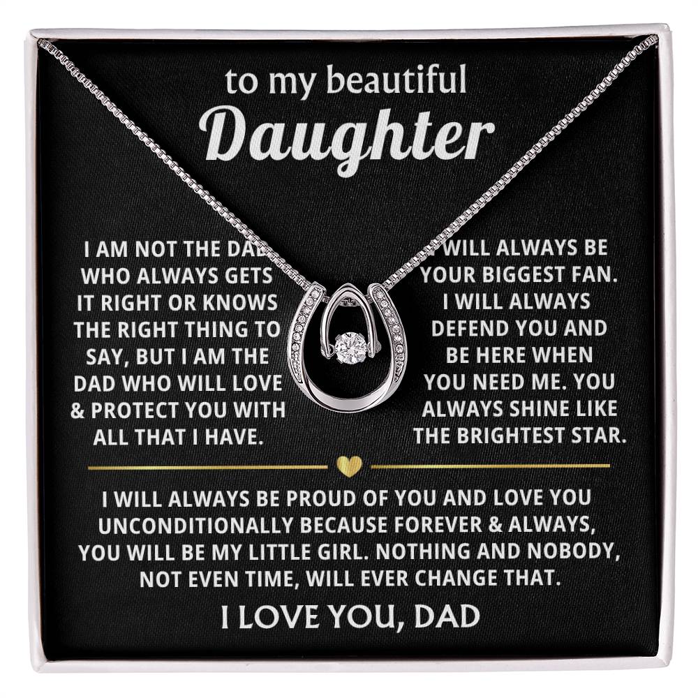 To My Daughter Necklace - Best Surprise Gift for Daughter from Dad for Graduation, Birthday & Christmas - Lucky In Love Necklace - Personalize Memories