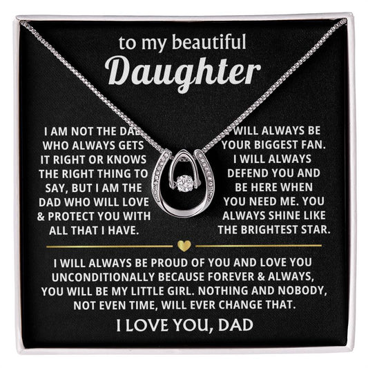 To My Daughter Necklace - Best Surprise Gift for Daughter from Dad for Graduation, Birthday & Christmas - Lucky In Love Necklace - Personalize Memories