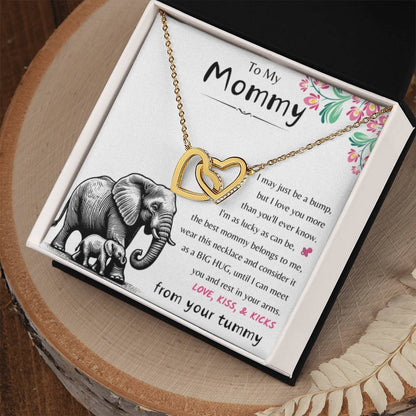 To My Mommy - Love Kiss & Kicks from Your Tummy - Interlocking Hearts Necklace - New Mom Gift - Personalize Memories