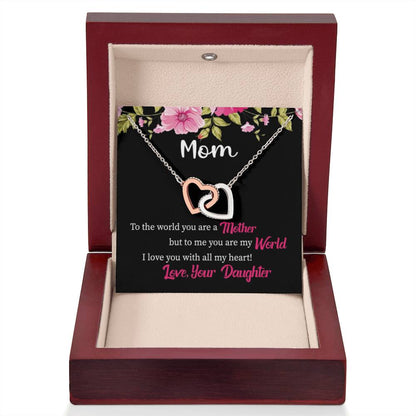 Mom - You Are My World - Interlocking Hearts Necklace - Gift for Mom from Daughter - Best for Birthday, Christmas & Mother's Day - Personalize Memories