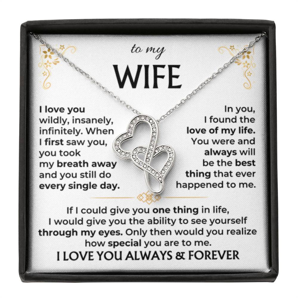 To My Beautiful Wife Necklace - Perfect Romantic Surprise from Husband for Anniversary, Birthday & Valentine’s Day - Heart-to-heart Pendant Necklace - Personalize Memories
