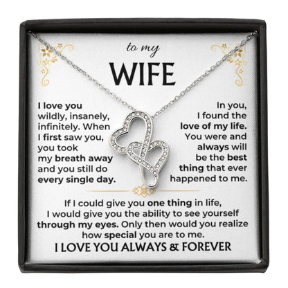 To My Beautiful Wife Necklace - Perfect Romantic Surprise from Husband for Anniversary, Birthday & Valentine’s Day - Heart-to-heart Pendant Necklace - Personalize Memories