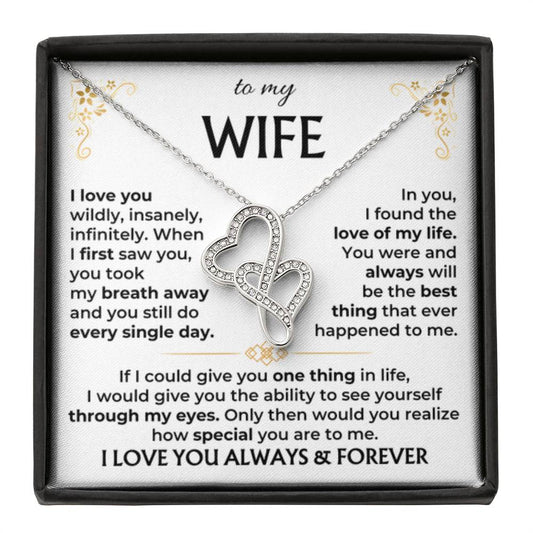 To My Beautiful Wife Necklace - Perfect Romantic Surprise from Husband for Anniversary, Birthday & Valentine’s Day - Heart-to-heart Pendant Necklace - Personalize Memories