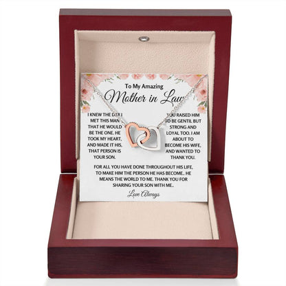 To My Amazing Mother In Law Gift - Thank you for sharing your son with me - Interlocking Hearts Necklace - Personalize Memories