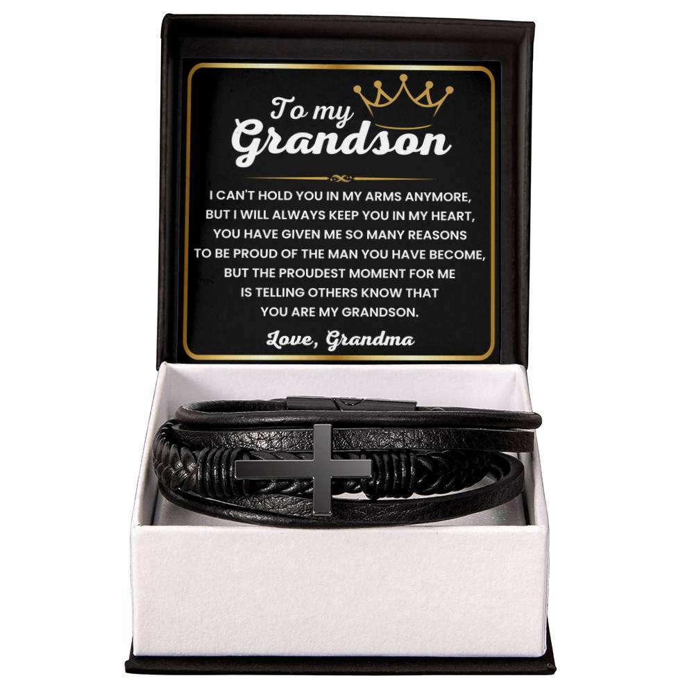 To My Grandson – Birthday, Christmas Jewelry from Grandma – Men's Cross Bracelet - Personalize Memories