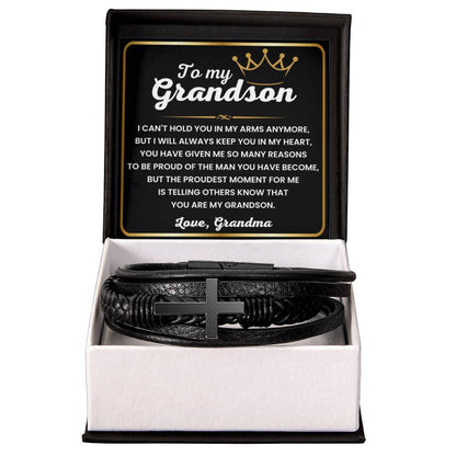 To My Grandson – Birthday, Christmas Jewelry from Grandma – Men's Cross Bracelet - Personalize Memories