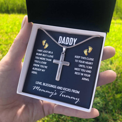 Gift for Dad To Be - I May Just Be A Bump - Artisan Cross Necklace - Personalize Memories