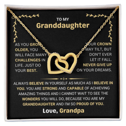 To My Granddaughter Necklace – Granddaughter Jewelry for Graduation and Birthday from Grandpa – Interlocking Hearts Necklace - Personalize Memories