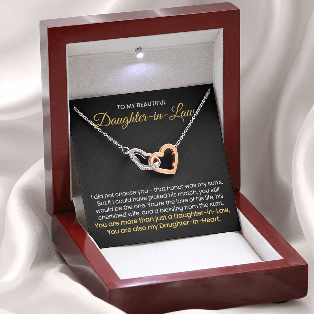 To My Daughter In Law - You are also my Daughter in heart - Interlocking Hearts Necklace - Personalize Memories
