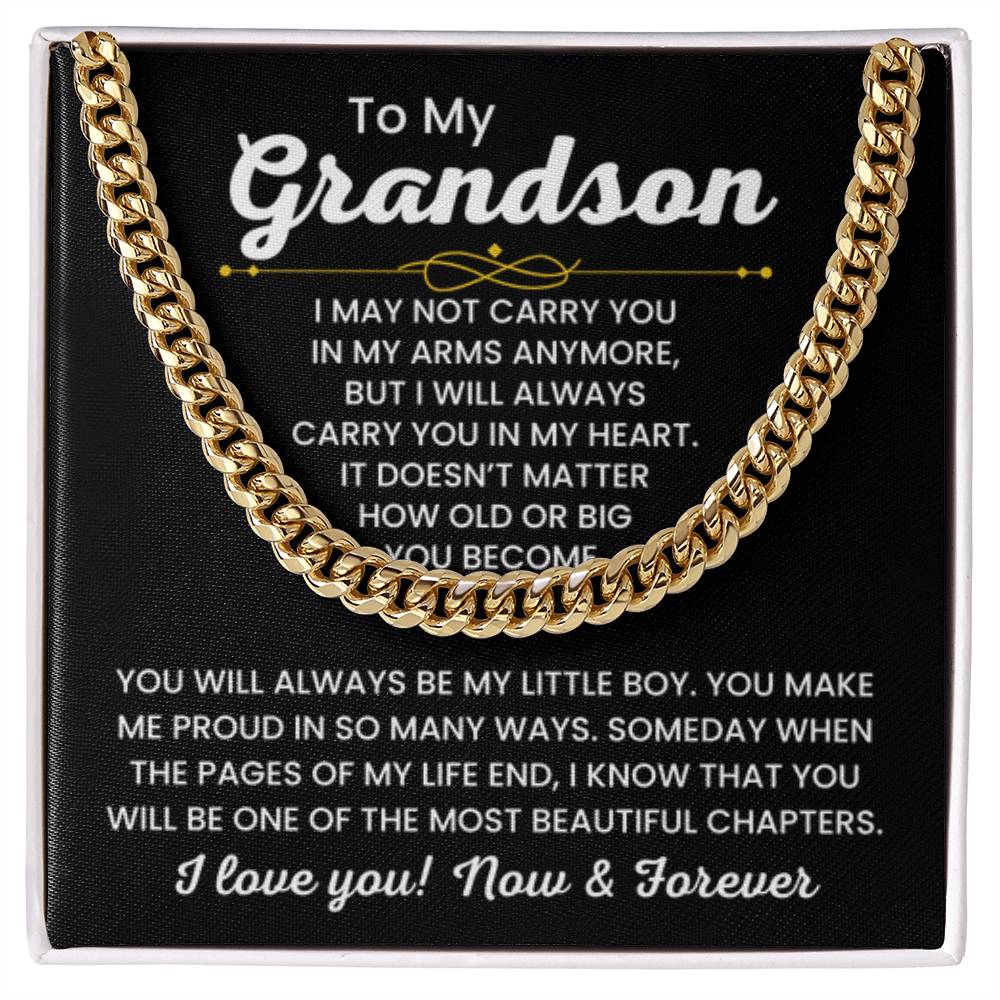 To My Grandson, Cuban Link Chain Necklace for Grandson, Birthday Gift, Stylish Teen & Young Men Accessory - Personalize Memories