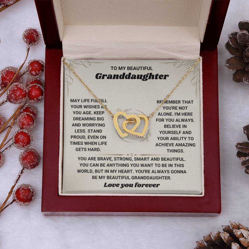 To My Granddaughter Necklace - Birthday Graduation Keepsake for Granddaughter - Interlocking Hearts Necklace - Personalize Memories