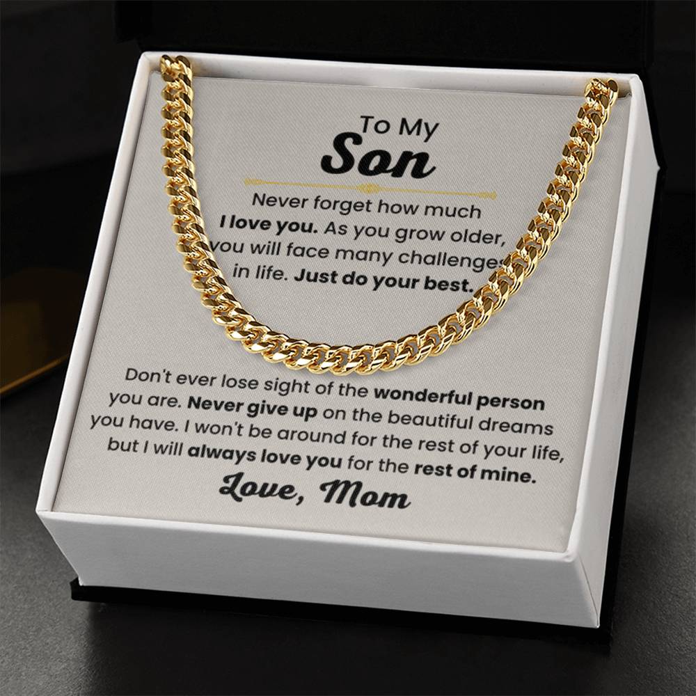Son Necklace Gift from Mom, Birthday, Graduation & Christmas Jewelry - Cuban Link Chain - Personalize Memories