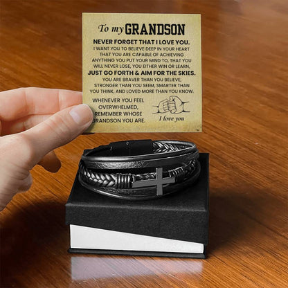 Grandson Graduation, Birthday Gift – Men's Cross Bracelet - Personalize Memories
