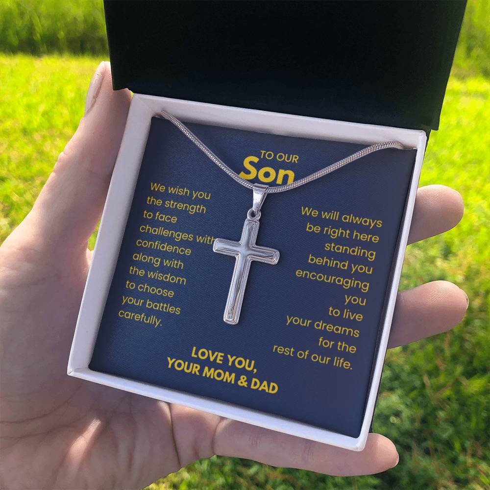 To Our Son - Son Gift from Mom and Dad - Artisan Cross Necklace - Personalize Memories