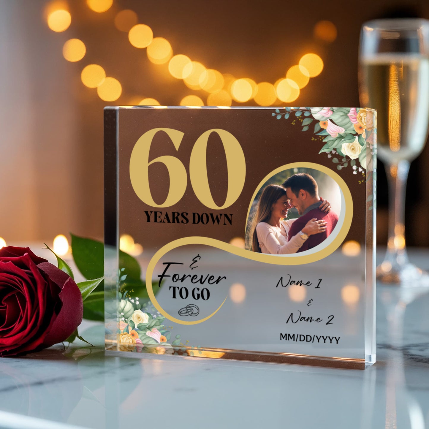 Personalized Acrylic Block, Custom Photo, Happy 60th Wedding Anniversary Gifts, Marriage Gifts, 60 Year Married Gift Wife Husband Present