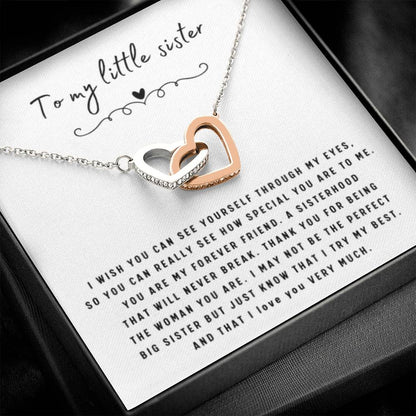 To My Little Sister - Interlocking Hearts Necklace - Gift for Little Sister - Personalize Memories