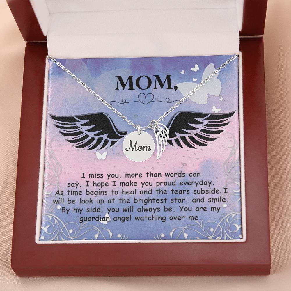 Mom Remembrance Necklace - Mother Sympathy Gift - Angel Wing Mom Necklace