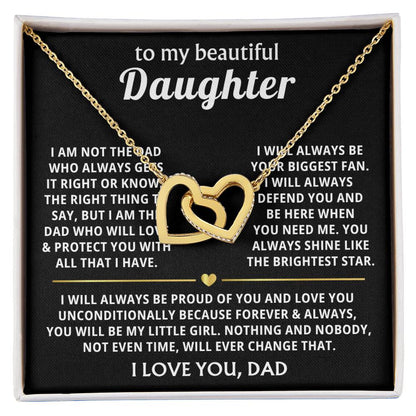 To My Beautiful Daughter Necklace – Dad to Daughter Birthday Jewelry – Interlocking Hearts Necklace - Personalize Memories