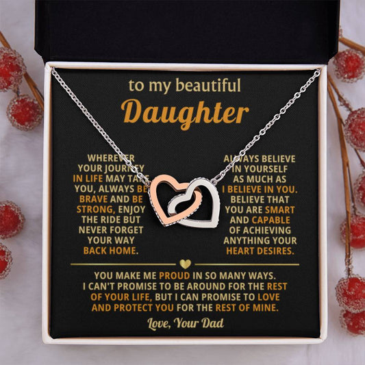 To My Daughter Necklace – Top Gift for Daughter Birthday Graduation – Interlocking Hearts Necklace - Personalize Memories