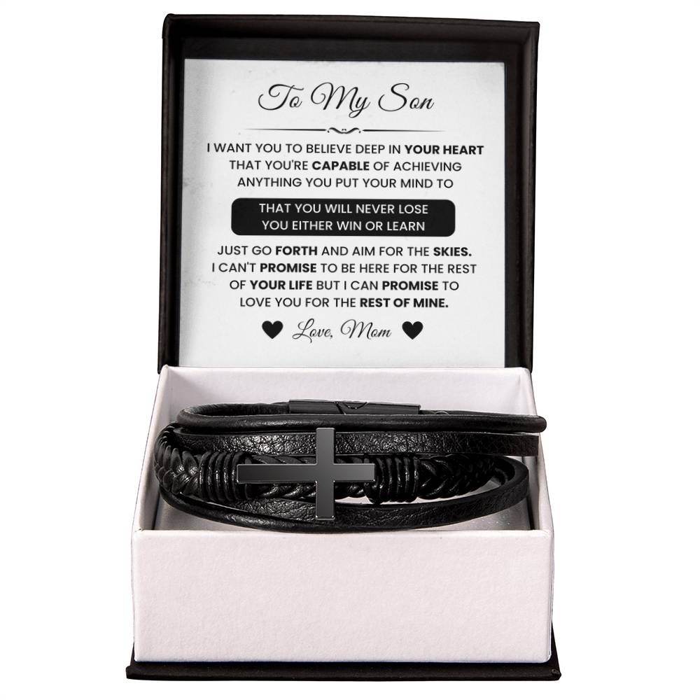 To My Son – Graduation, Christmas Gift from Dad – Men’s Cross Bracelet - Personalize Memories
