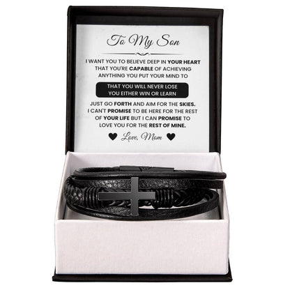 To My Son – Graduation, Christmas Gift from Dad – Men’s Cross Bracelet - Personalize Memories