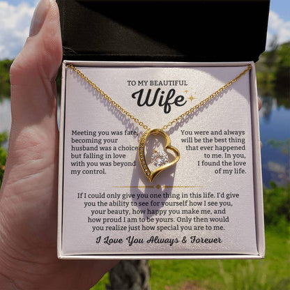 To My Beautiful Wife Necklace - Loving Husband Gift for Christmas, Valentine’s Day & Birthday Celebrations - Forever Love Necklace - Personalize Memories