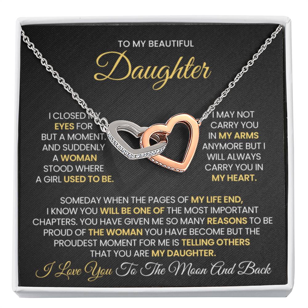 To My Daughter - I love you to the moon and back - Interlocking Hearts Necklace Gift for Daughter - Personalize Memories