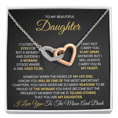 To My Daughter - I love you to the moon and back - Interlocking Hearts Necklace Gift for Daughter - Personalize Memories