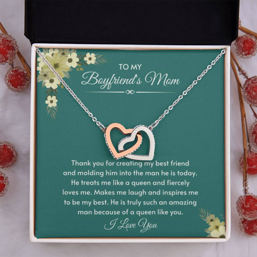 To My Boyfriend's Mom - He is truly such an amazing man - Interlocking Hearts Necklace - Bf Mom Gift - Personalize Memories