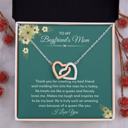 To My Boyfriend's Mom - He is truly such an amazing man - Interlocking Hearts Necklace - Bf Mom Gift - Personalize Memories