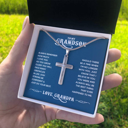 To My Grandson - Always remember how much I love you Dad - Artisan Cross Necklace - Personalize Memories