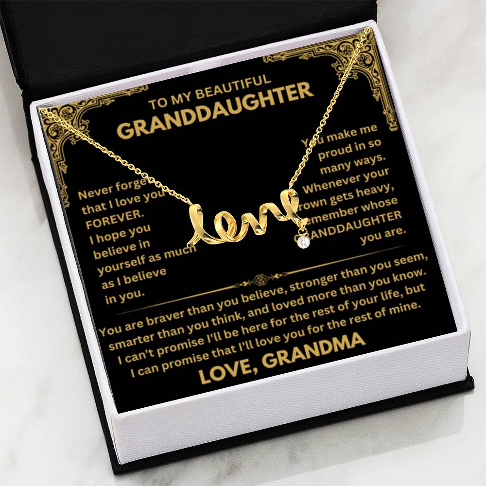 To My Granddaughter Necklace – Birthday & Valentine’s Gift from Grandma – Scripted Love Necklace - Personalize Memories
