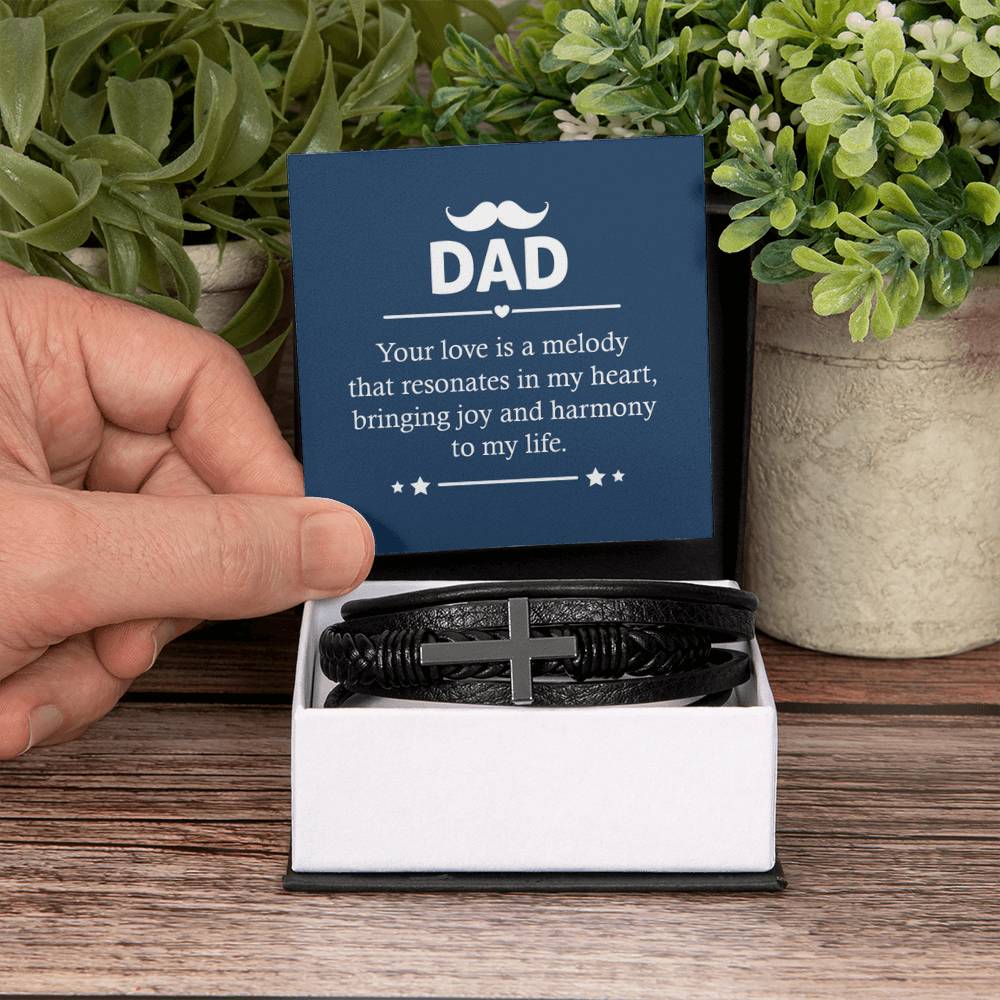 Present for Dad - Your love is a melody - Men's Cross Bracelet - Personalize Memories
