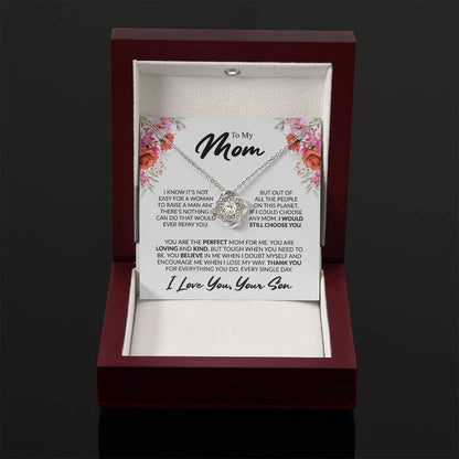 Gift for Mom from Son - You're The Perfect Mom For Me - Love Knot Necklace - Personalize Memories