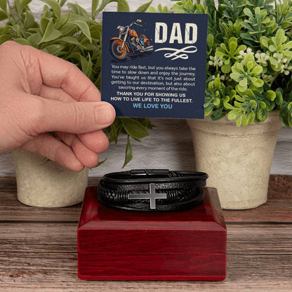 Gift for Dad from Kids - #1 Biker Dad - Men's Cross Bracelet - Personalize Memories