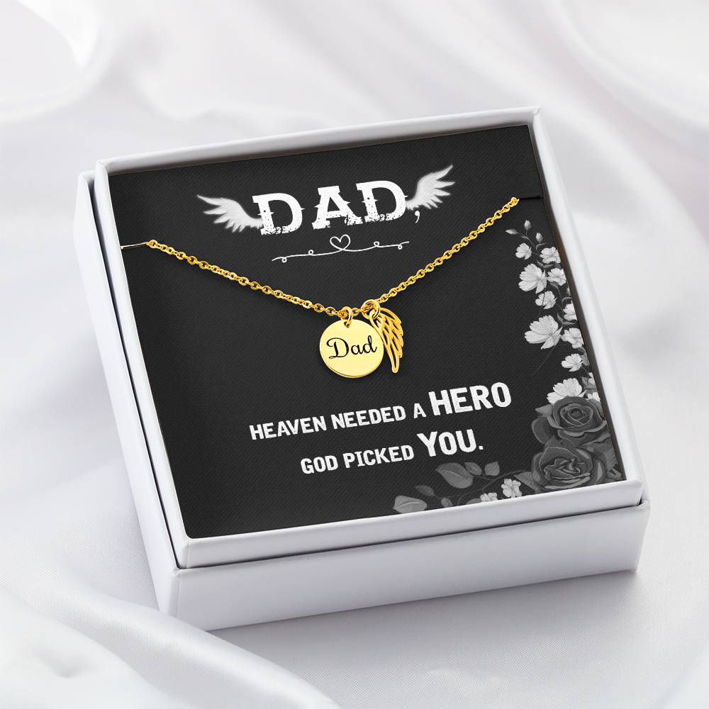 Angel Wing Dad Necklace Gift from Heaven - God Picked You - Father Sympathy Gift