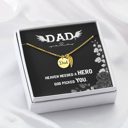 Angel Wing Dad Necklace Gift from Heaven - God Picked You - Father Sympathy Gift