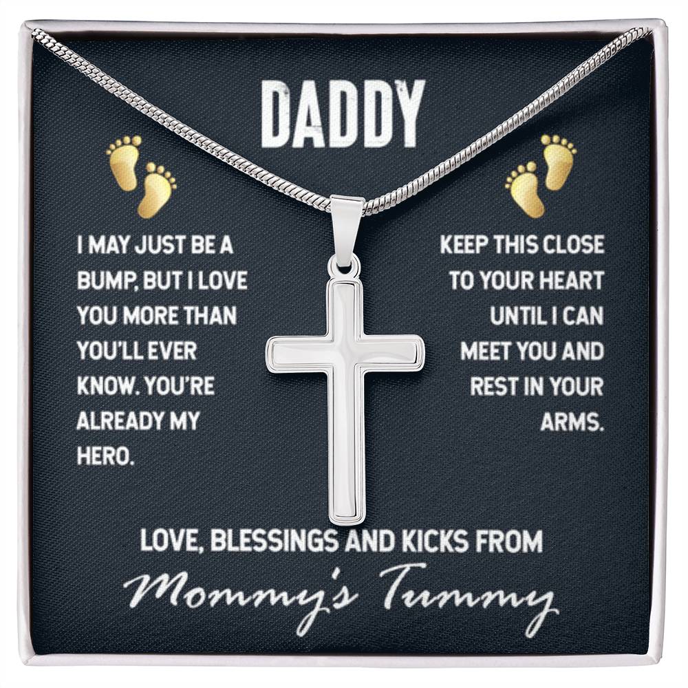 Gift for Dad To Be - I May Just Be A Bump - Artisan Cross Necklace - Personalize Memories