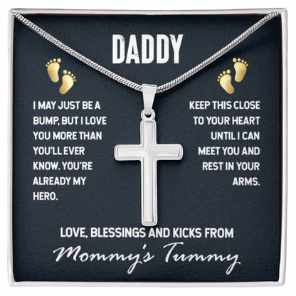 Gift for Dad To Be - I May Just Be A Bump - Artisan Cross Necklace - Personalize Memories