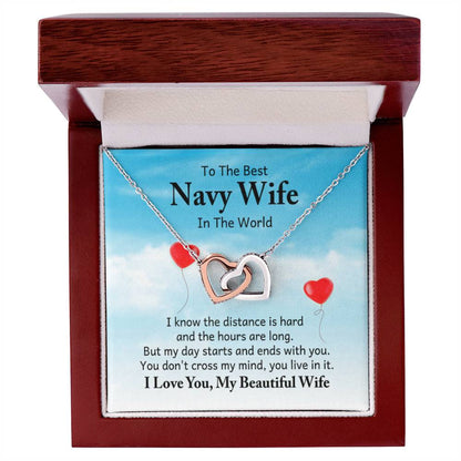 To the best navy wife in the world - I know the distance is hard - Interlocking Hearts Necklace - Personalize Memories