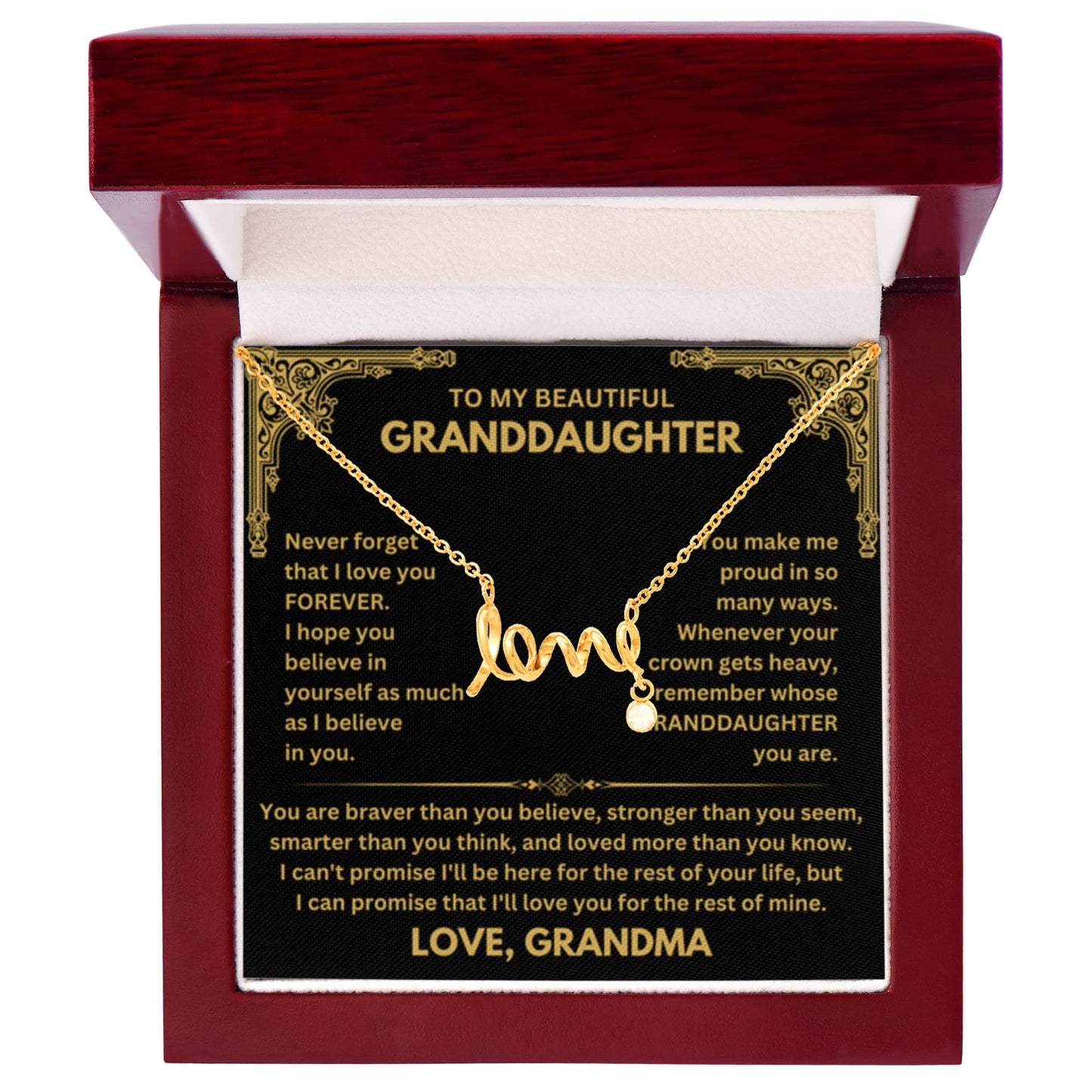 To My Granddaughter Necklace – Birthday & Valentine’s Gift from Grandma – Scripted Love Necklace - Personalize Memories
