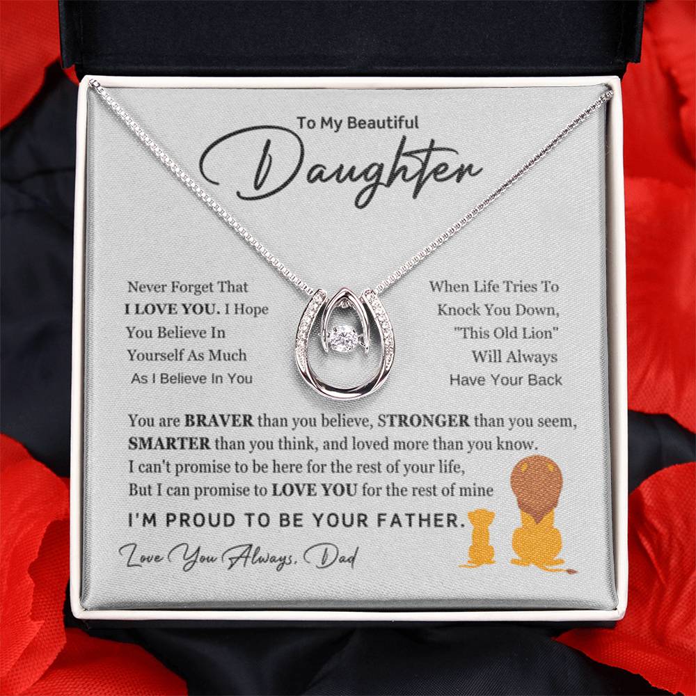 To My Daughter Necklace - Loving Gift for Daughter from Dad for Christmas, Proud Achievements & Special Days - Lucky In Love Necklace - Personalize Memories