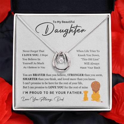 To My Daughter Necklace - Loving Gift for Daughter from Dad for Christmas, Proud Achievements & Special Days - Lucky In Love Necklace - Personalize Memories