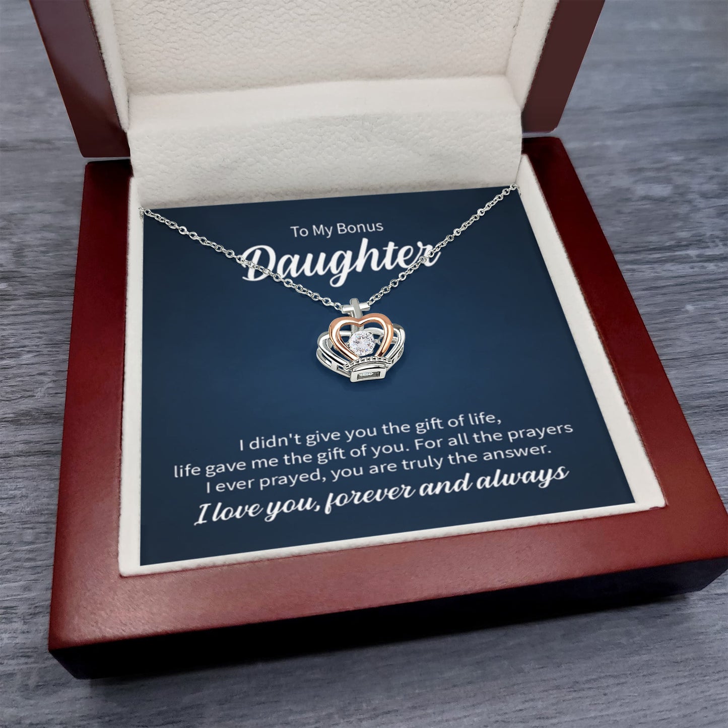 To My Bonus Daughter Necklace – Graduation Birthday Valentine’s Gift for Daughter – Crown Pendant Necklace - Personalize Memories