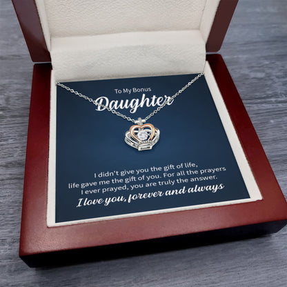 To My Bonus Daughter Necklace – Graduation Birthday Valentine’s Gift for Daughter – Crown Pendant Necklace - Personalize Memories