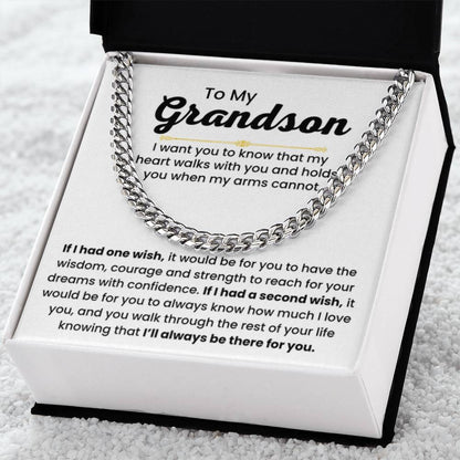 Grandson Necklace Gift for Birthday, Graduation, and Christmas - Cuban Link Chain - Personalize Memories
