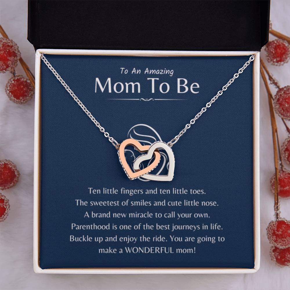 To An Amazing Mama To Be - Ten little fingers and ten little toes - Interlocking Hearts Necklace - New Mom Present - Personalize Memories