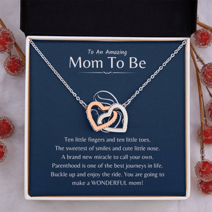 To An Amazing Mama To Be - Ten little fingers and ten little toes - Interlocking Hearts Necklace - New Mom Present - Personalize Memories