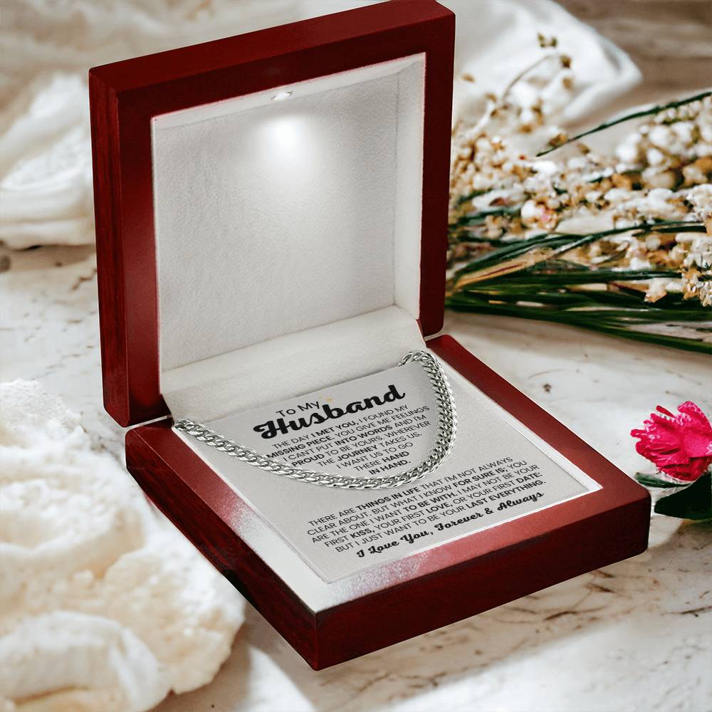 To My Husband - The Day I Met You - Cuban Link Chain - Anniversary & Birthday Gift from Wife - Personalize Memories